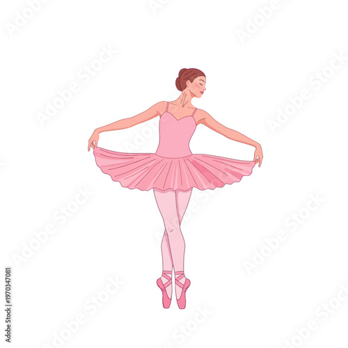 Beautiful ballerina in a pink tutu dancing on pointe shoes