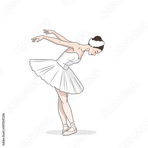 Elegant ballerina in a white tutu performing a graceful pose