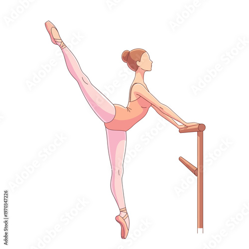Ballerina performing an arabesque at the ballet barre