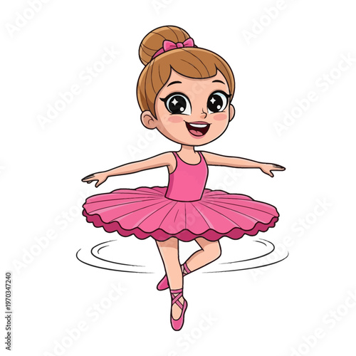 Cute cartoon ballerina girl dancing in a pink tutu