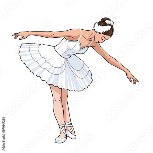 Graceful ballerina in a white tutu performing a ballet dance pose
