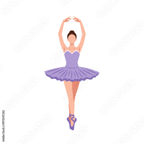 Graceful ballerina in a purple tutu dancing on pointe, elegant ballet dancer illustration