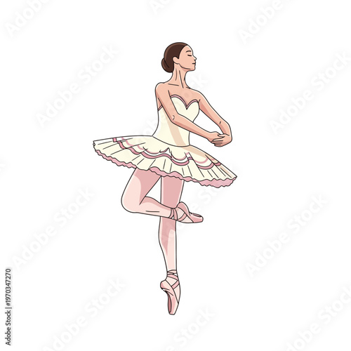 Elegant ballerina in a white tutu dancing in a graceful pose