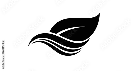 A stylized black leaf design element.