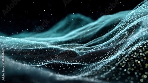Celestial Symphony: An ethereal display of luminous particles dance across the dark canvas of space, creating abstract forms and captivating viewers with their mesmerizing beauty.