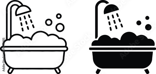 Bathtub and shower icons cleanliness and hygiene symbols