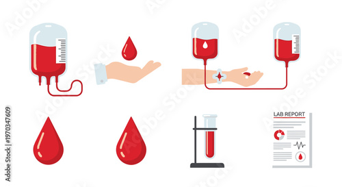 Medical illustration of blood collection and analysis in healthcare