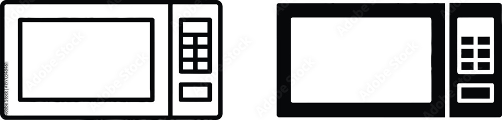 Obraz premium Microwave oven icons black and white line art illustration