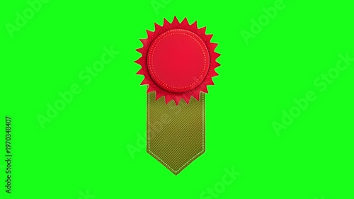 a red and gold award ribbon on a green background for recognition or achievement