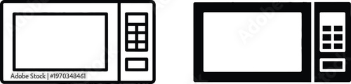 Microwave oven icons black and white line art illustration