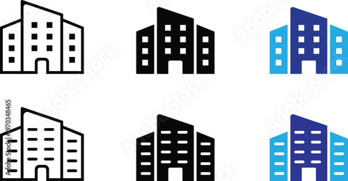 Office building icon representing business, corporate company and commercial real estate.
