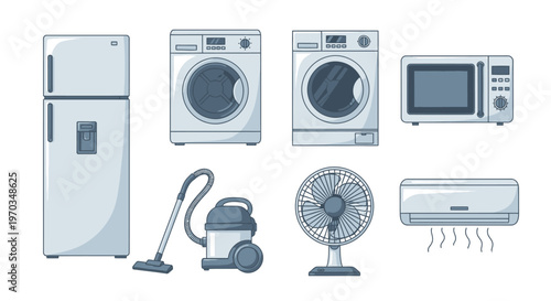 Illustrated appliances collection isolated on white background for design