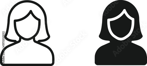 Two female profile icons outline and solid fill versions