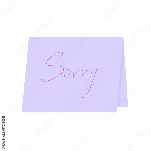 Handwritten Sorry Message on Purple Tent Card for Apology and Regret PNG