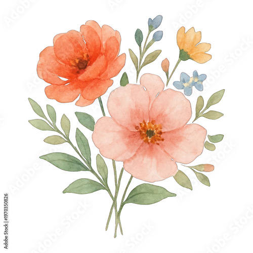 PNG Delicate watercolor floral bouquet.