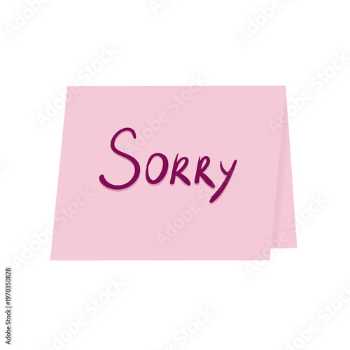 Handwritten Sorry Message in Dark Red Ink on Pink Card Isolated  for Apology PNG