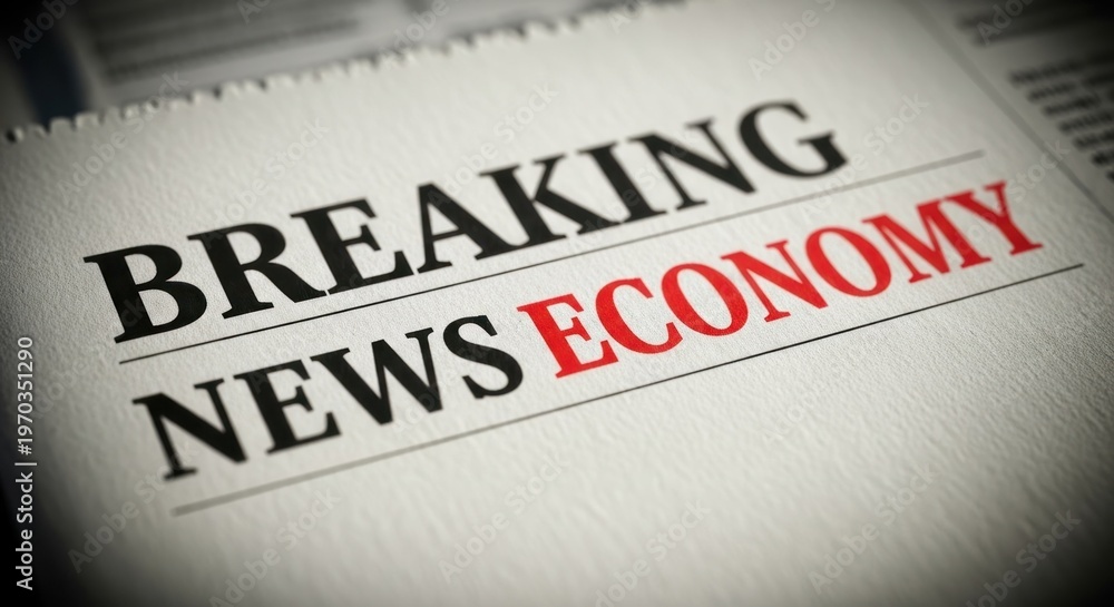 Fototapeta premium Breaking News Economy Headline on Newspaper Closeup.