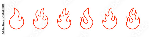 Fire flame icon set outline