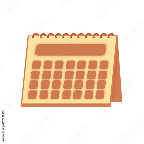 Hand Drawn Brown and Orange Desk Calendar Mockup with Blank Grid and Spiral Binder PNG