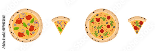 Set of various pizza in a modern style. Perfect for menus, branding, packaging, and food-related designs.