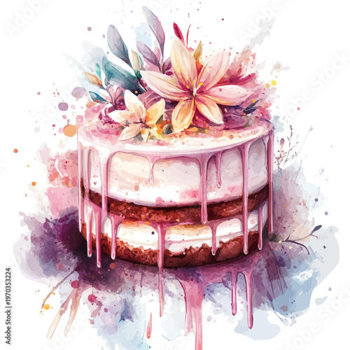 Torte, semi-realistic fantasy artwork, realistic details with magical touch, watercolor painting, white background