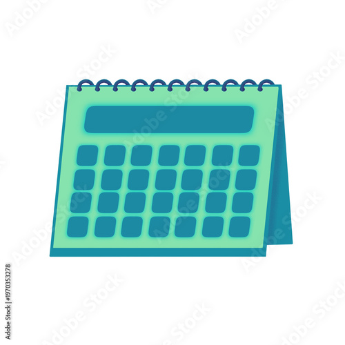 Modern Teal and Green Desk Calendar Mockup with Blank Grid and Spiral Binder PNG