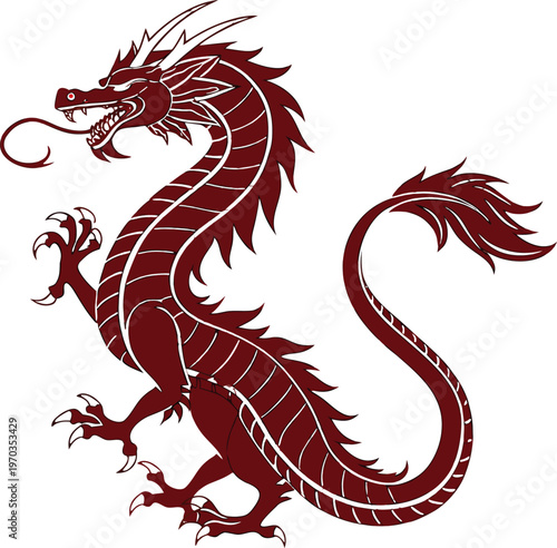 Mythical Crimson Guardian: A stylized illustration of a formidable crimson dragon, a symbol of power, wisdom, and protection, depicted in a striking pose against a backdrop of neutral space. 