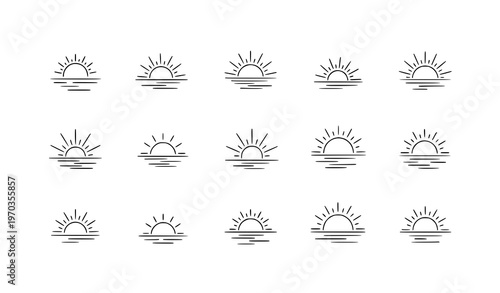 A set of minimalist sun icons in a simple line art style