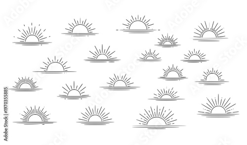 A set of minimalist sun icons in a simple line art style