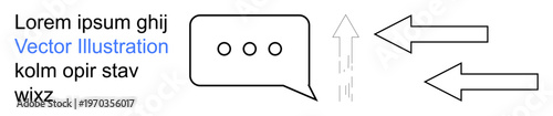 Communication, messaging, workflow, navigation, information exchange, business concepts. Minimal chat bubble with three dots and directional arrows. Communication and messaging concept