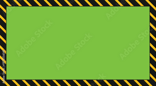 Green screen with black and yellow caution border for video editing and motion graphics