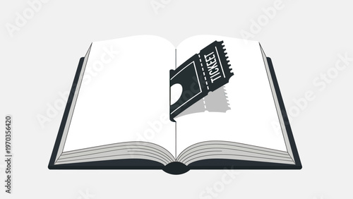 Open book with a ticket peeking from its pages