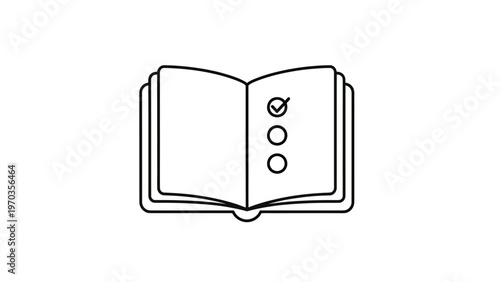 Open book with three bullet points, one with a checkmark