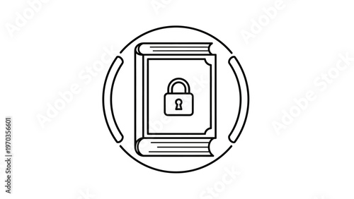 Locked book icon with circular border and side arcs