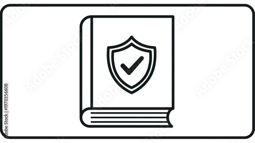 Open book with shield and checkmark symbol