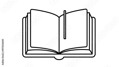 Simple outline drawing of an open book with a bookmark