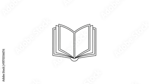 Open book with thin pages, depicted as a minimalist line drawing