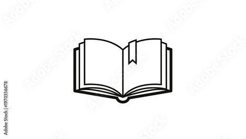 Open book with bookmark, presented as a simple black outline icon