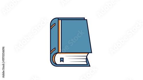 Simple blue book with orange and navy accents, featuring a bookmark