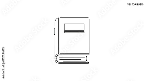 A simple, clean line drawing of a closed book with pages visible