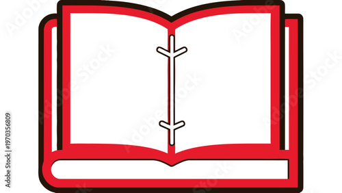 An open book with a red cover and blank pages, bound by a black outline