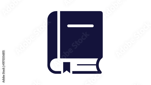 A simple, solid navy blue icon of a book with a bookmark