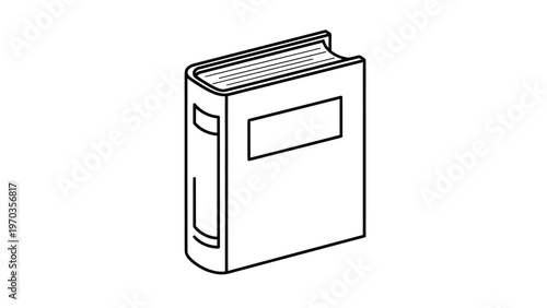 A single, closed book, presented in a clean line art style on a white background