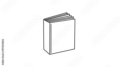 A minimalist line drawing of an open book with blank pages