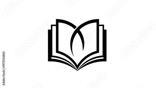 Stylized open book with abstract sweeping lines forming pages