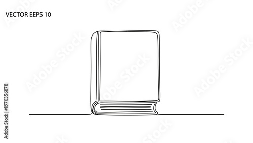 A simple, elegant one-line drawing of a closed book on a white background