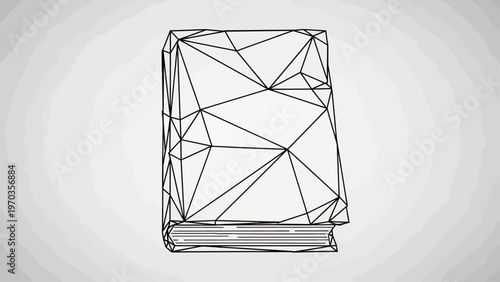 A polygonal outline of a book with a light gray background