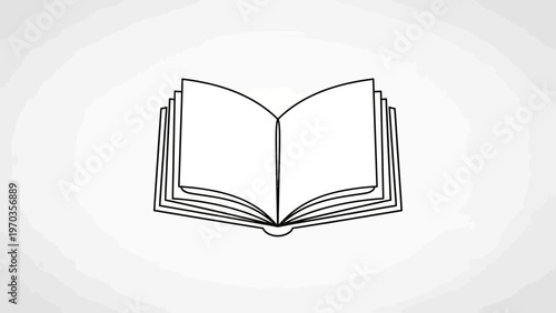 Simple black and white line drawing of an open book on a gradient background