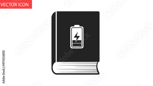 Black book with white battery charge icon
