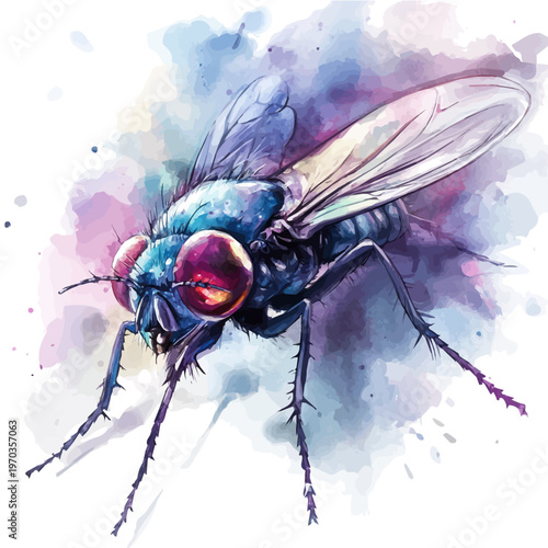 Fly, semi-realistic fantasy artwork, realistic details with magical touch, watercolor painting, white background
